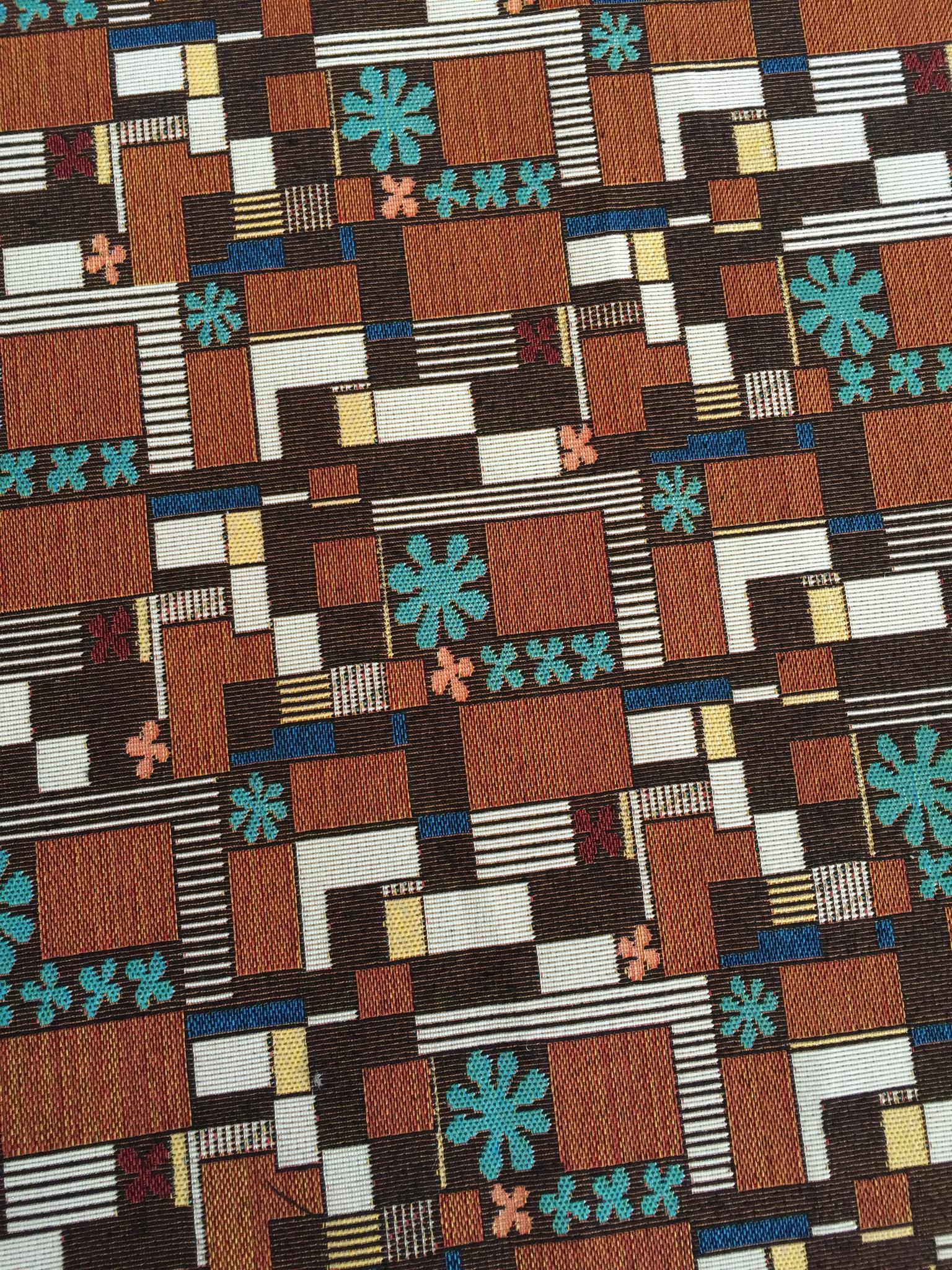 Block And Folk Flower Jacquard Decorative Fabric, U601A coffee colorway fabric face