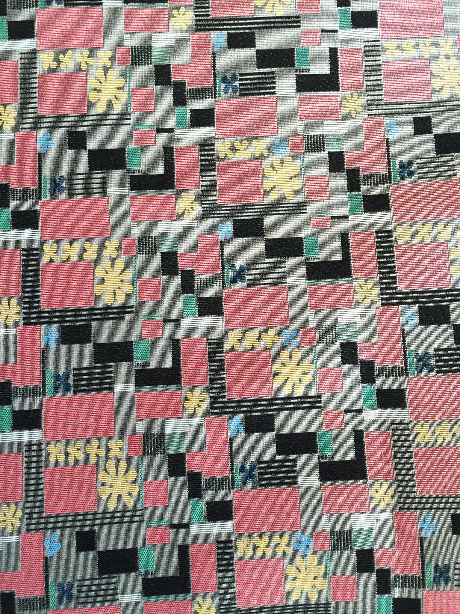 Block And Folk Flower Jacquard Decorative Fabric, U601A grey colorway fabric face