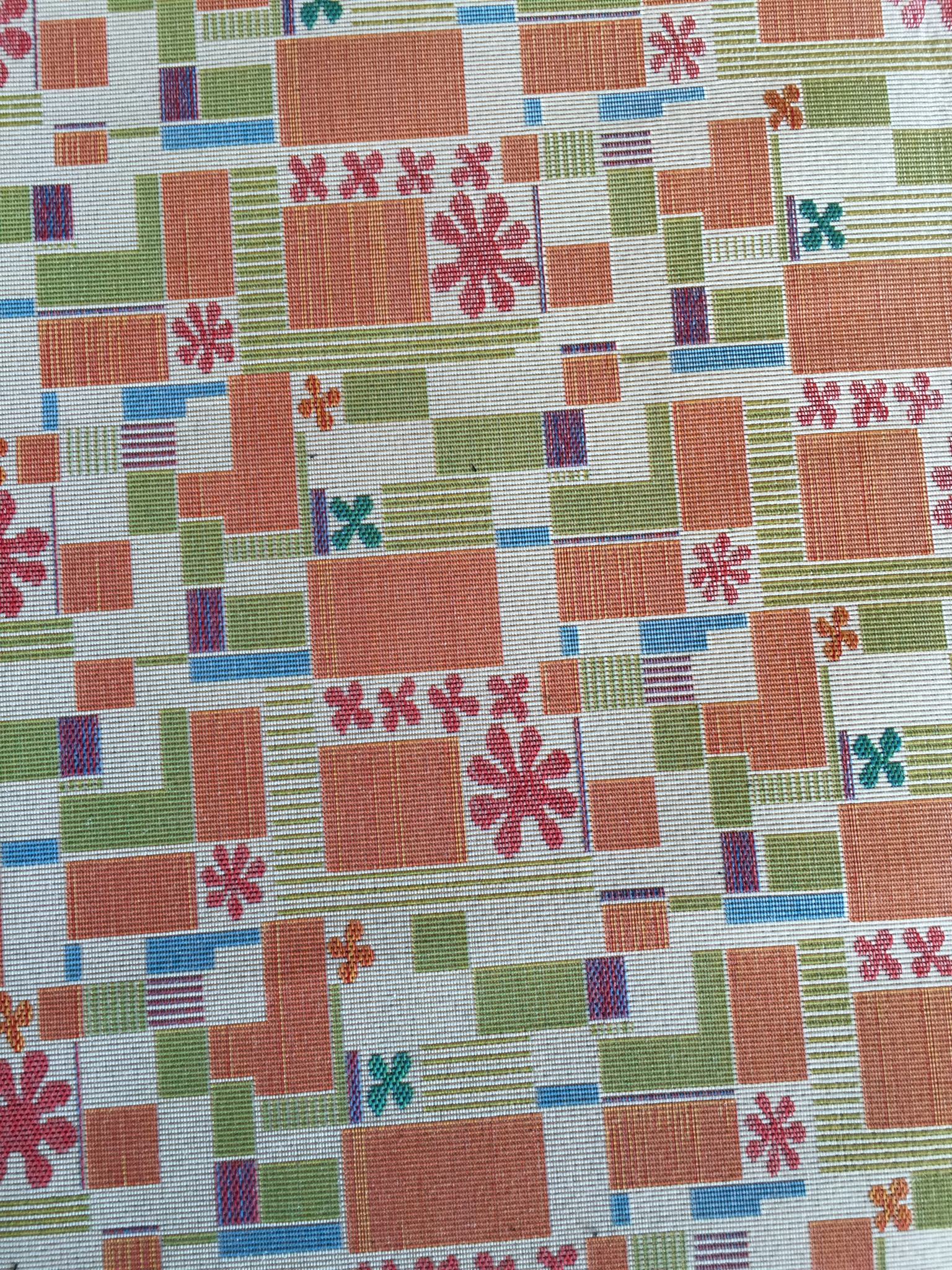 Block And Folk Flower Jacquard Decorative Fabric, U601A ivory colorway fabric face