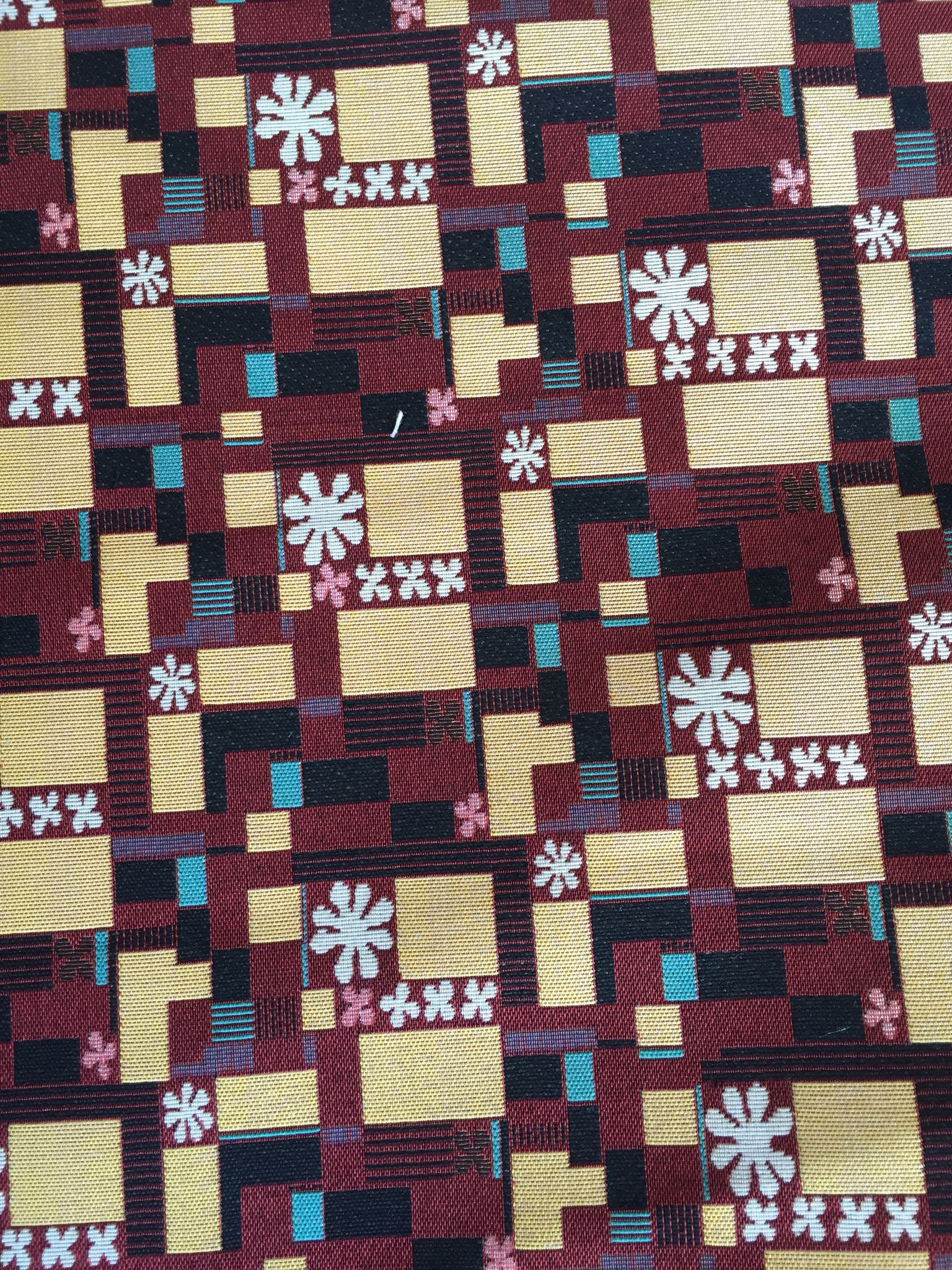 Block And Folk Flower Jacquard Decorative Fabric, U601A red colorway fabric face