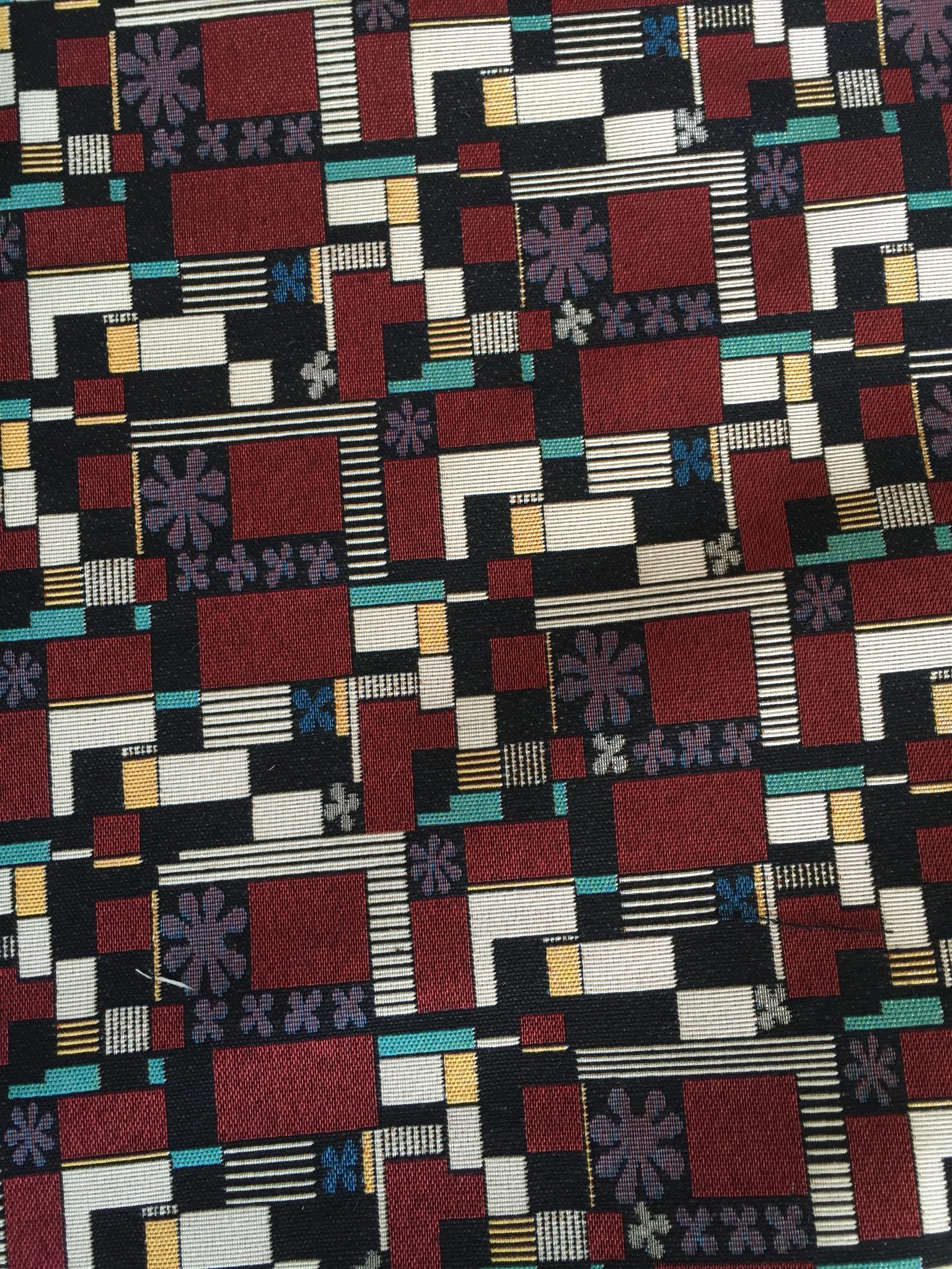 Block And Folk Flower Jacquard Decorative Fabric, U601A black colorway fabric face