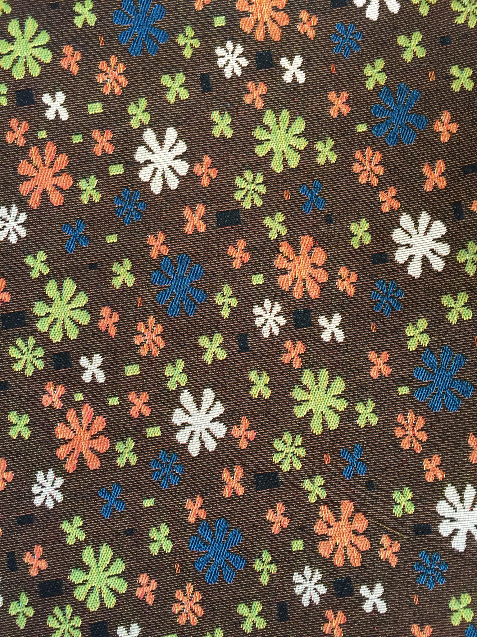 Scattered Folk Flower Jacquard Decorative Fabric, U601B coffee colorway fabric face