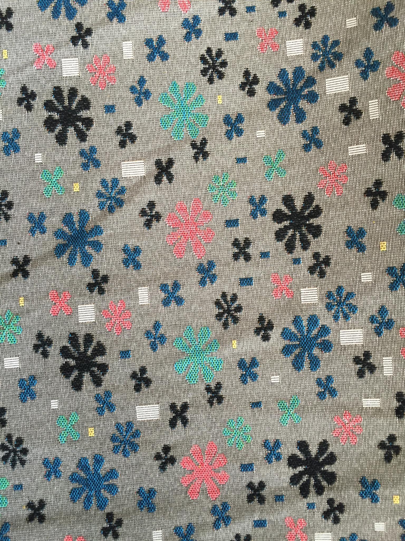 Scattered Folk Flower Jacquard Decorative Fabric, U601B grey colorway fabric face