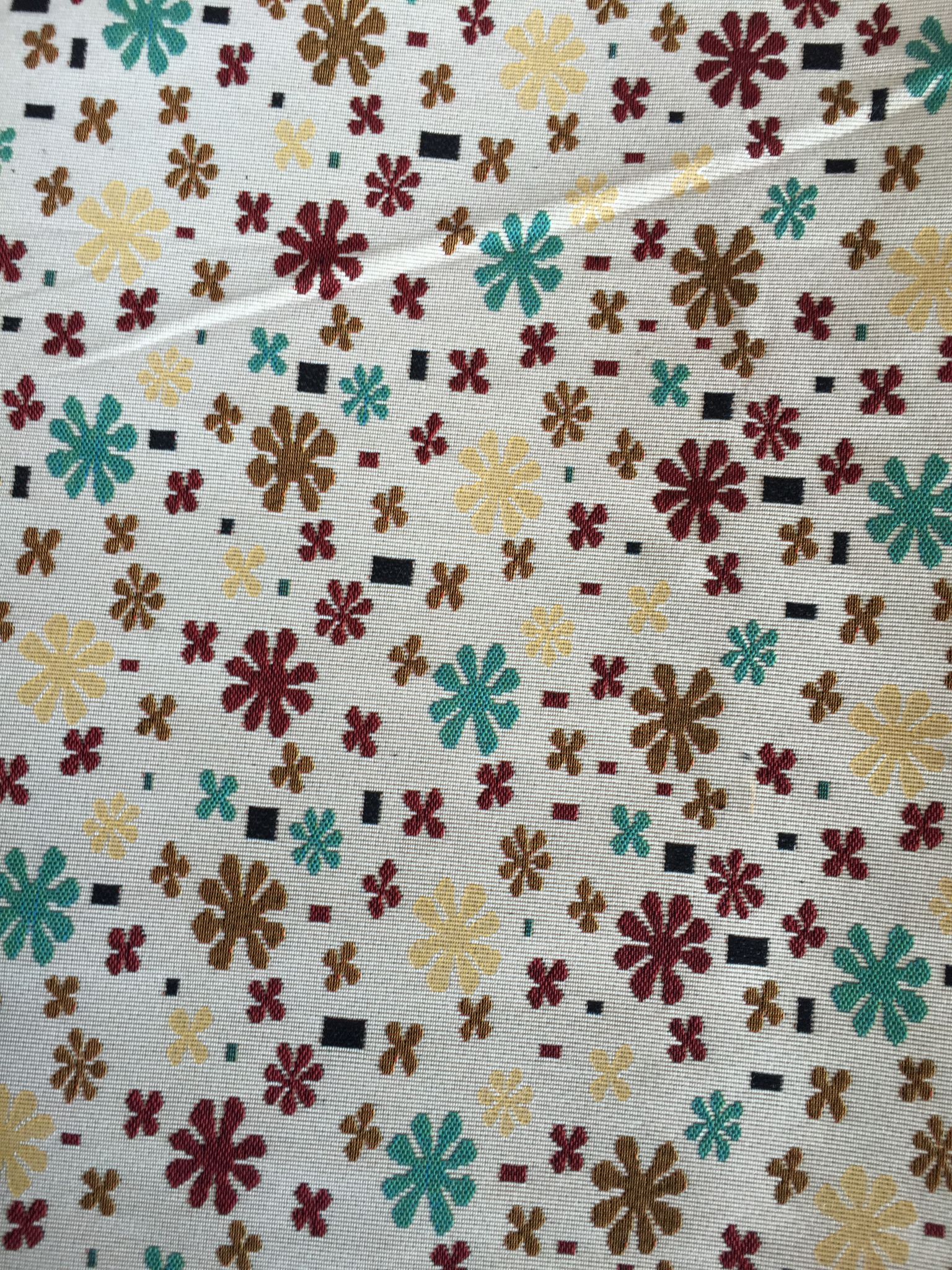 Scattered Folk Flower Jacquard Decorative Fabric, U601B ivory colorway fabric face
