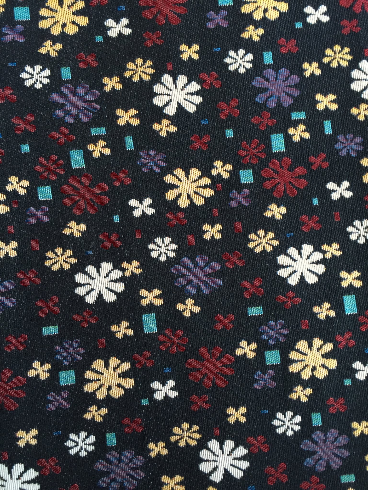 Scattered Folk Flower Jacquard Decorative Fabric, U601B black colorway fabric face