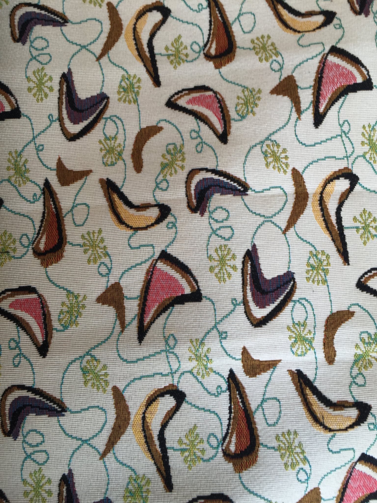 Boomerang Motif Jacquard Decorative Fabric, U602A ivory colorway fabric face