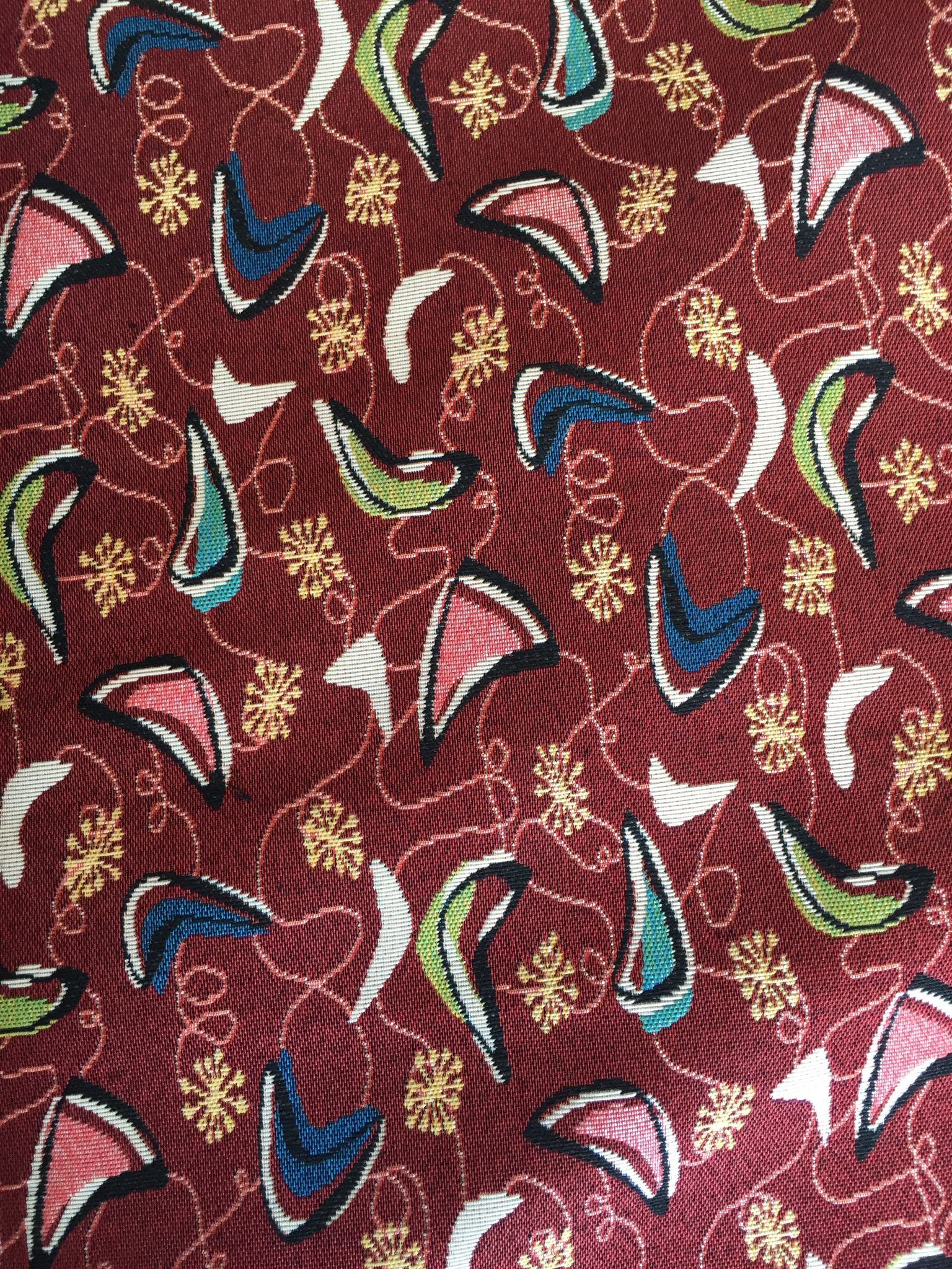 Boomerang Motif Jacquard Decorative Fabric, U602A red colorway fabric face