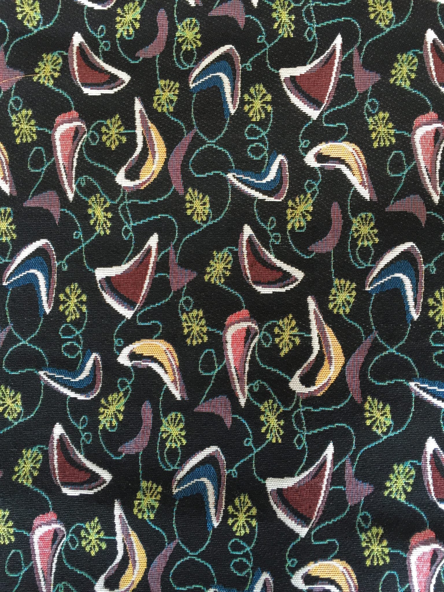 Boomerang Motif Jacquard Decorative Fabric, U602A black colorway fabric face