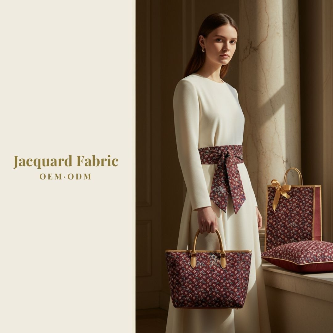 Burgundy Bee & Diamond Jacquard Woven Fabric | Polyester-Cotton | 150cm | Wholesale OEM Custom Cotton-Poly Jacquard Fabric