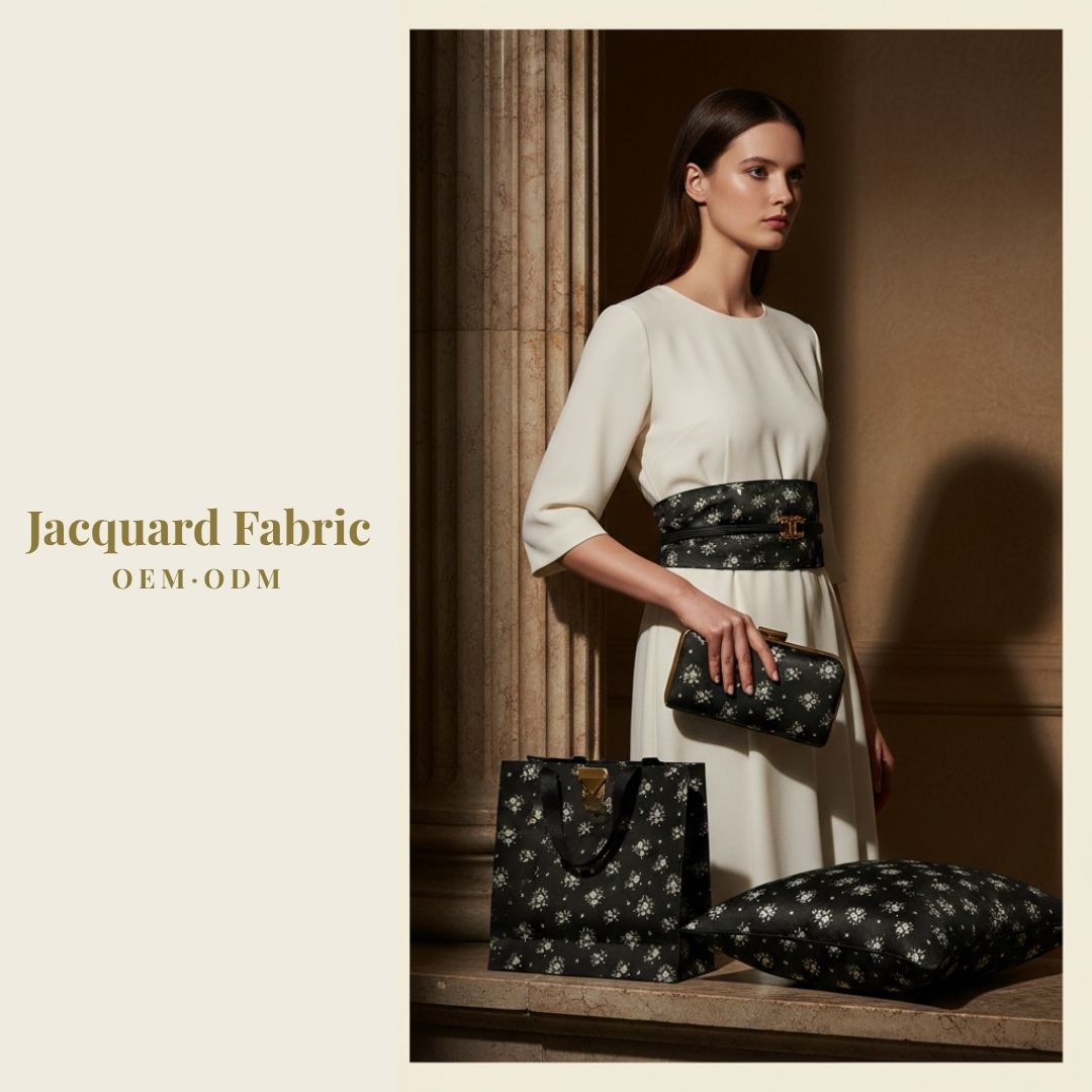 Black Floral Bouquet Jacquard Woven Fabric | Polyester-Cotton | 150cm | Wholesale OEM Custom Cotton-Poly Jacquard Fabric