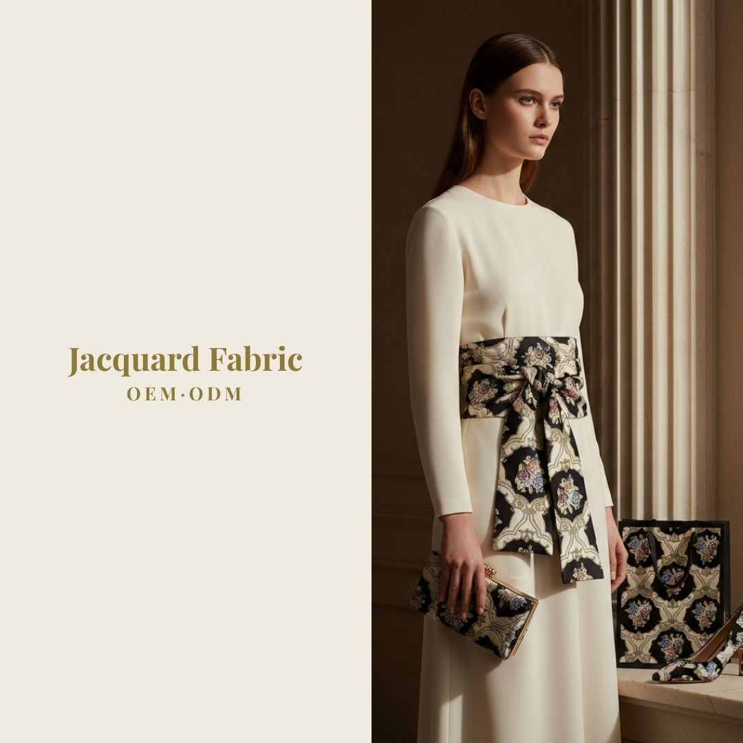 Black Ivory Damask Rose Trellis Jacquard Woven Fabric | Polyester-Cotton | 150cm | Wholesale OEM Custom Cotton-Poly Jacquard Fabric