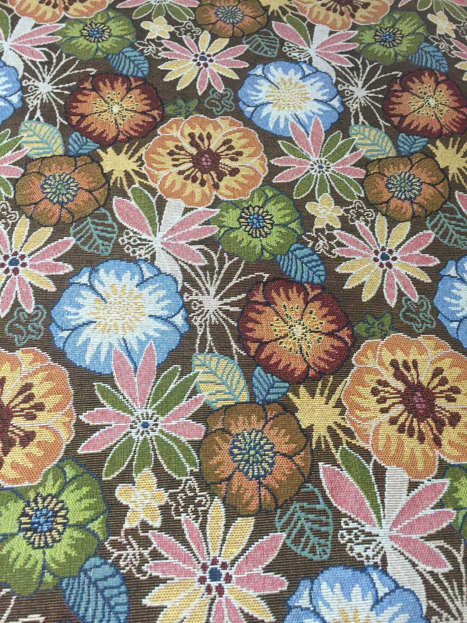 Bohemian Folk Floral Jacquard Decorative Fabric, U604A coffee colorway fabric face