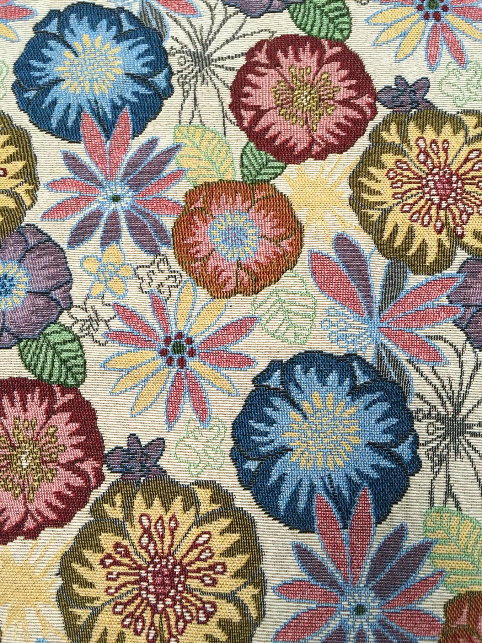 Bohemian Folk Floral Jacquard Decorative Fabric, U604A ivory colorway fabric face