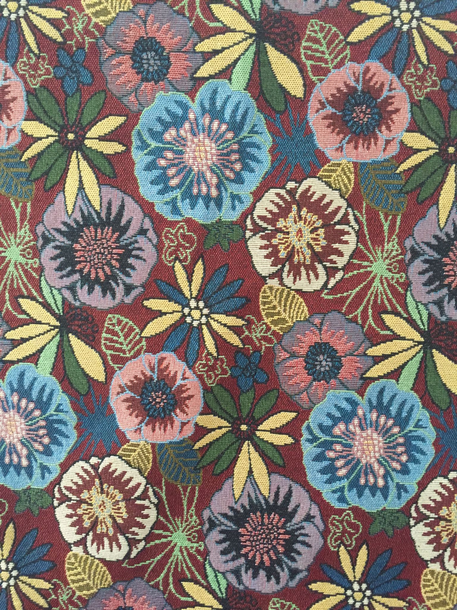Bohemian Folk Floral Jacquard Decorative Fabric, U604A red colorway fabric face