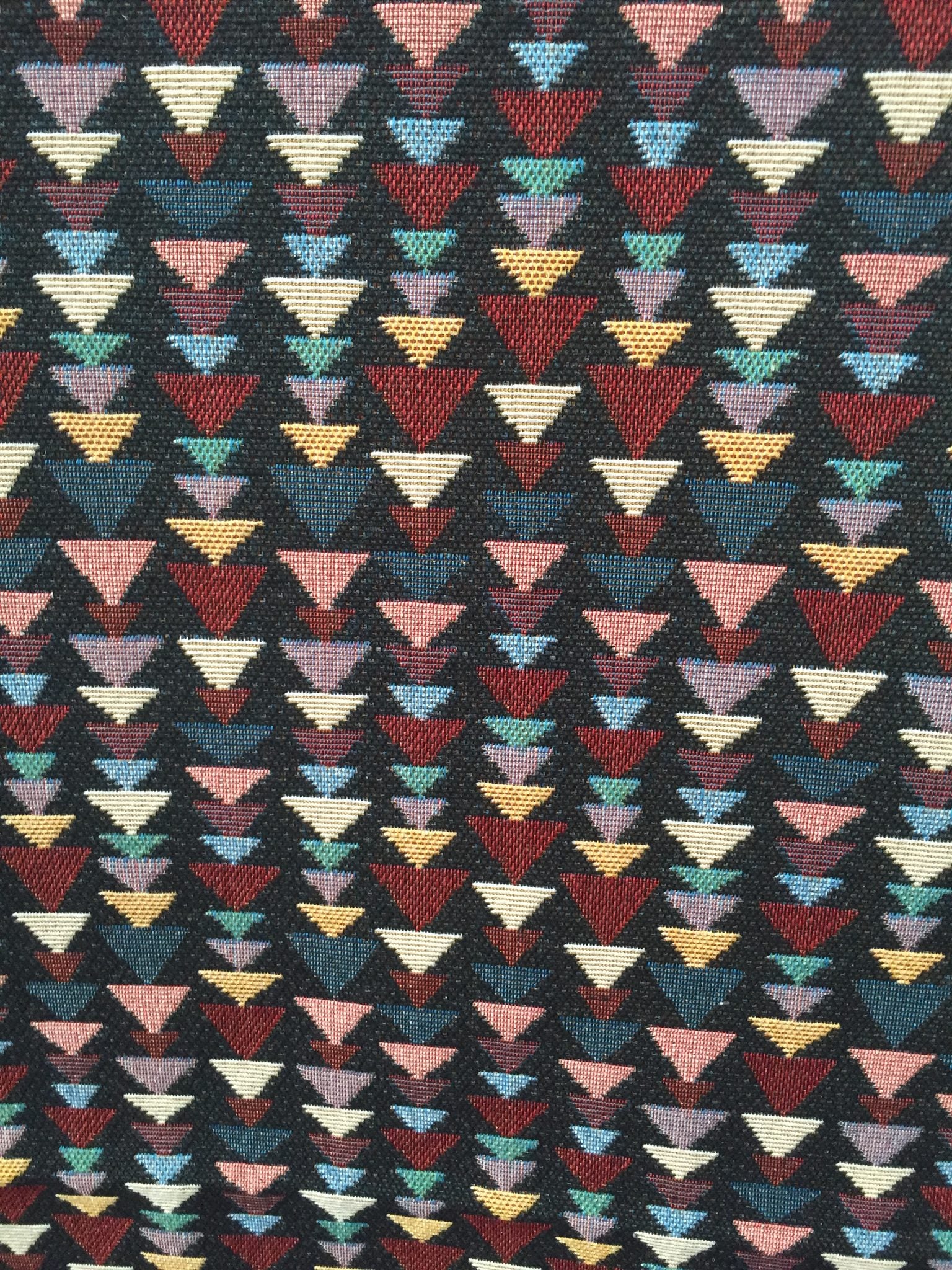 Stacked Triangle Jacquard Decorative Fabric, U605 black colorway fabric face