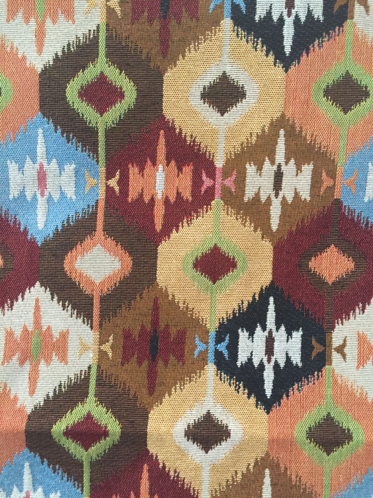 Ikat Diamond Jacquard Decorative Fabric, U607 coffee colorway fabric face