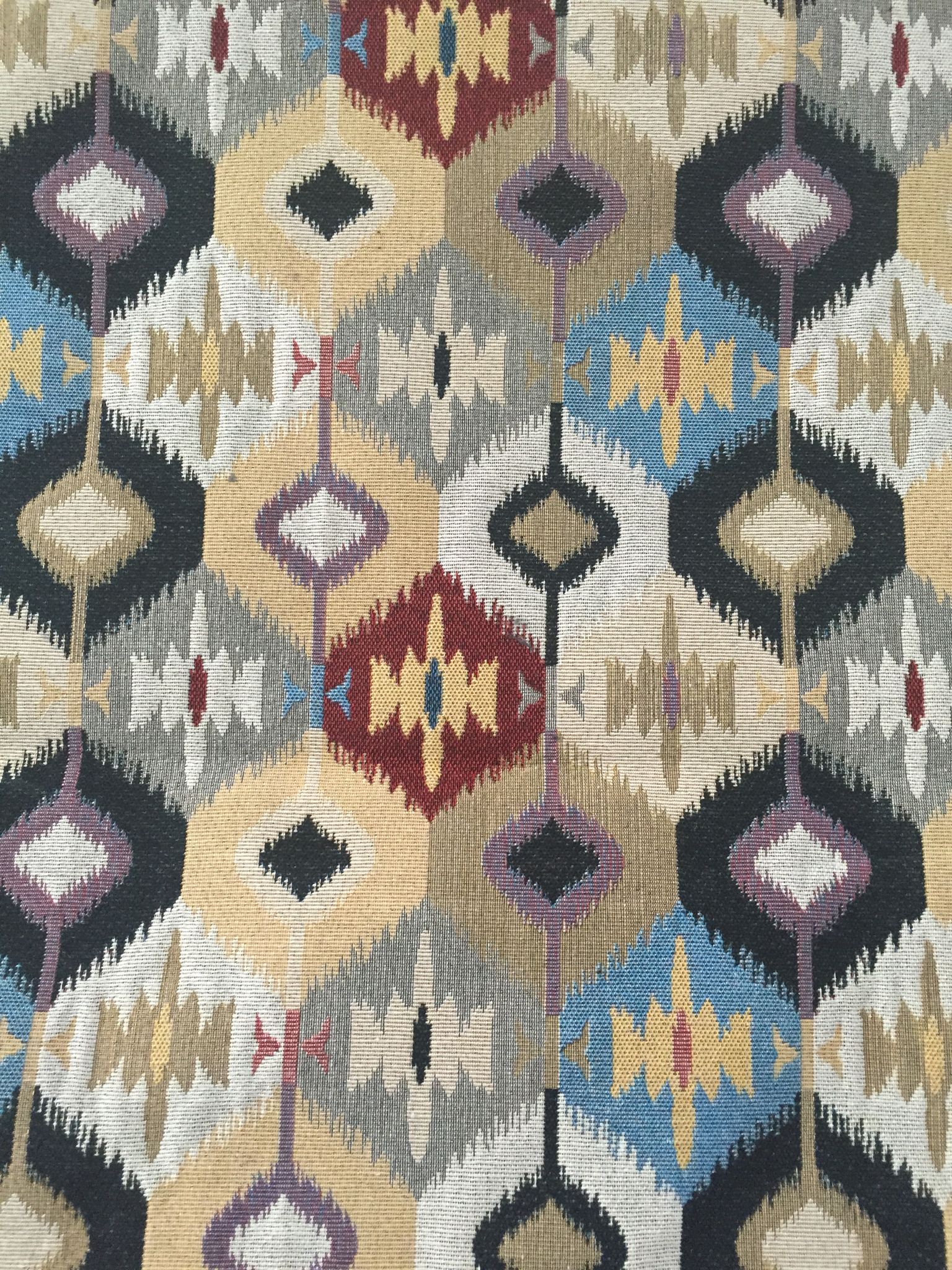 Ikat Diamond Jacquard Decorative Fabric, U607 ivory colorway fabric face