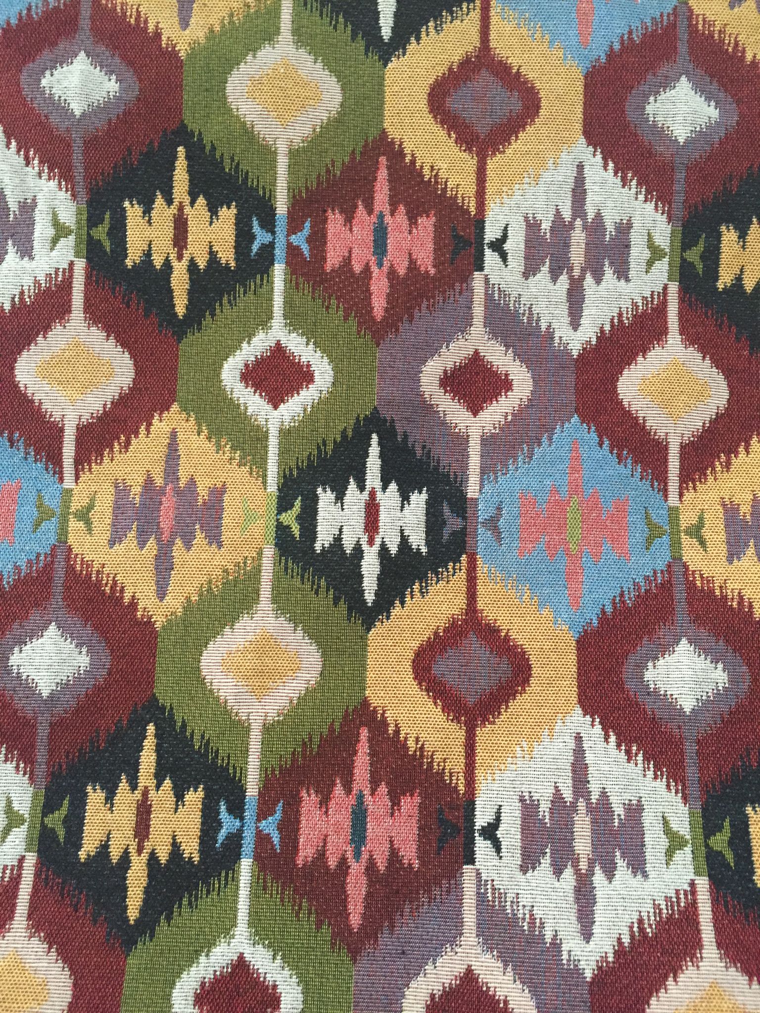 Ikat Diamond Jacquard Decorative Fabric, U607 red colorway fabric face