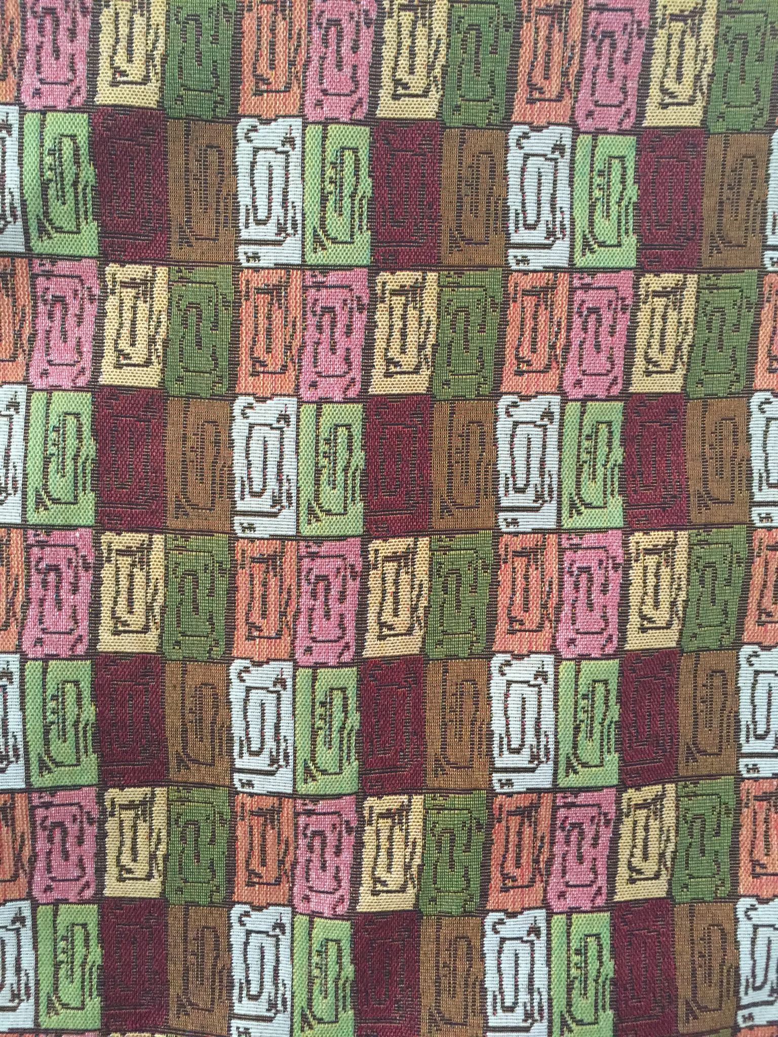 Maze Block Jacquard Decorative Fabric, U608 coffee colorway fabric face