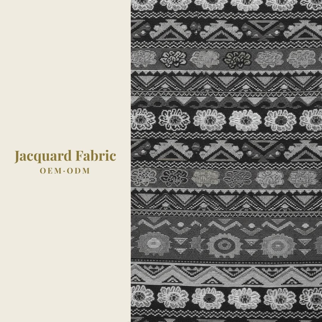 Black White Ethnic Stripe Jacquard Woven Fabric | Polyester-Cotton | 150cm | Wholesale OEM Custom Cotton-Poly Jacquard Fabric