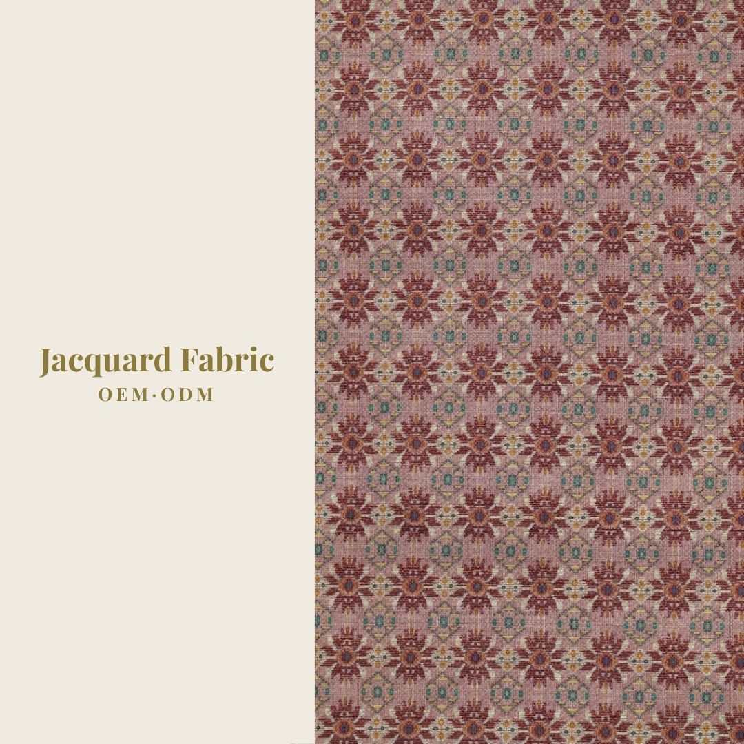 Rose Pink Multicolor Ethnic Geometric Star Jacquard Woven Fabric | Polyester-Cotton | 150cm | Wholesale OEM Custom Cotton-Poly Jacquard Fabric