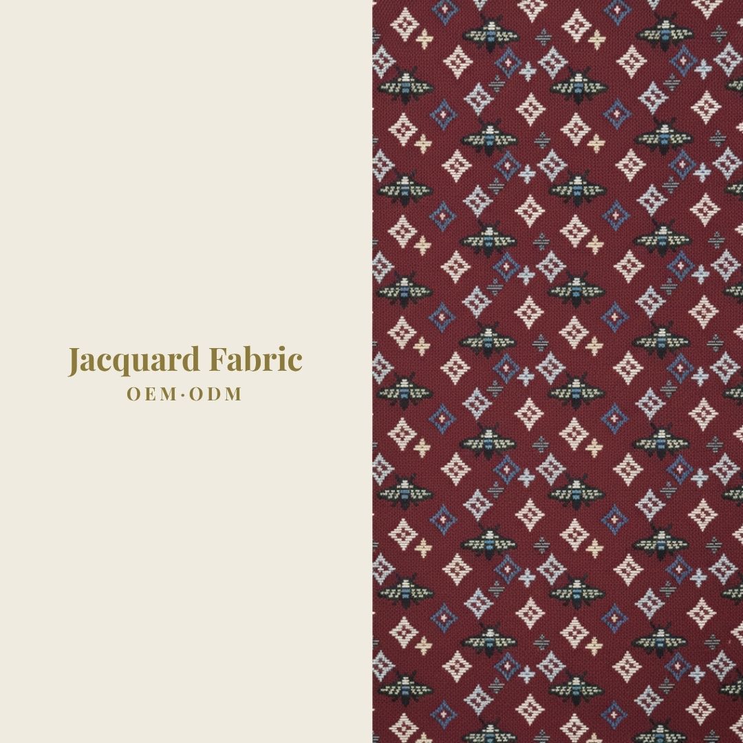 Burgundy Bee & Diamond Jacquard Woven Fabric | Polyester-Cotton | 150cm | Wholesale OEM Custom Cotton-Poly Jacquard Fabric