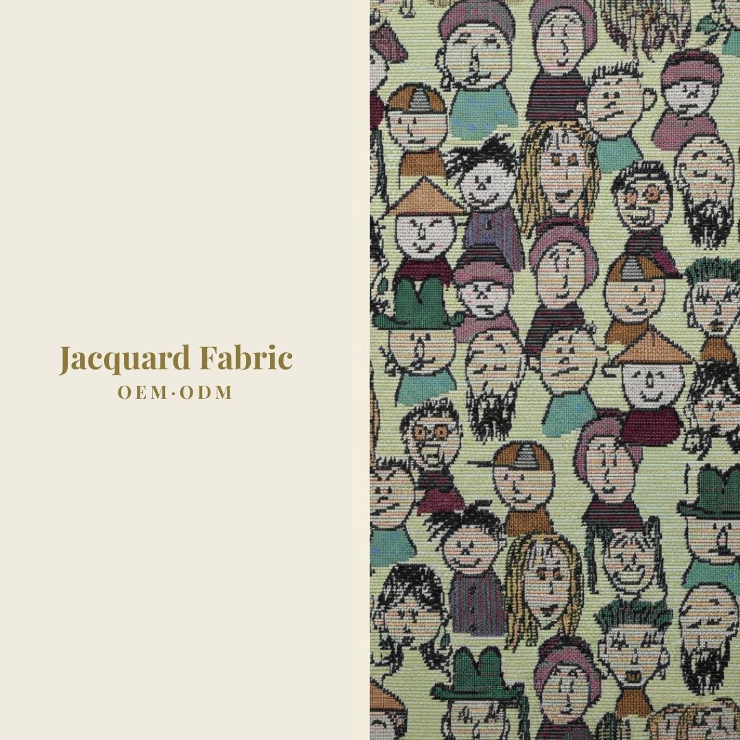 Burgundy Jacquard Fabric | Character People | 150cm | Wholesale OEM Custom Cotton-Poly Jacquard Fabric