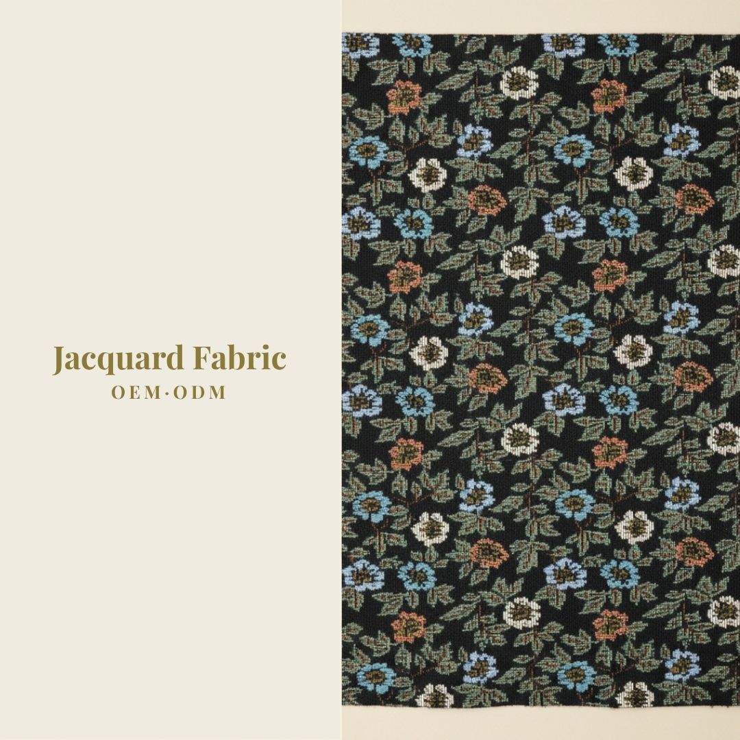 Black Multicolor Floral Jacquard Woven Fabric | Polyester-Cotton | 150cm | Wholesale OEM Custom Cotton-Poly Jacquard Fabric