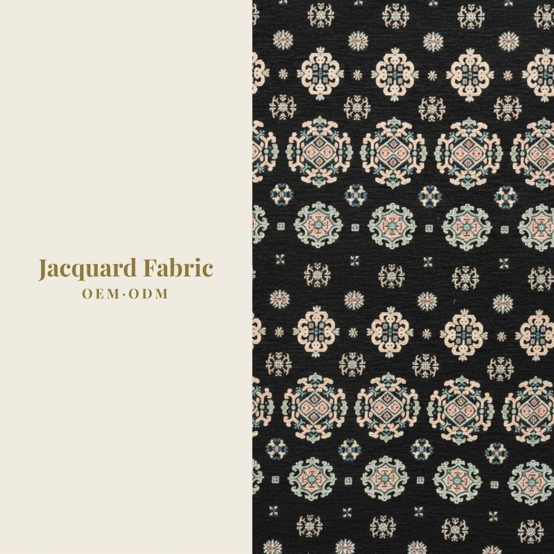 Black Persian Floral Medallion Chenille Jacquard Fabric | Chenille | 150cm | Wholesale OEM Custom Chenille Jacquard Fabric