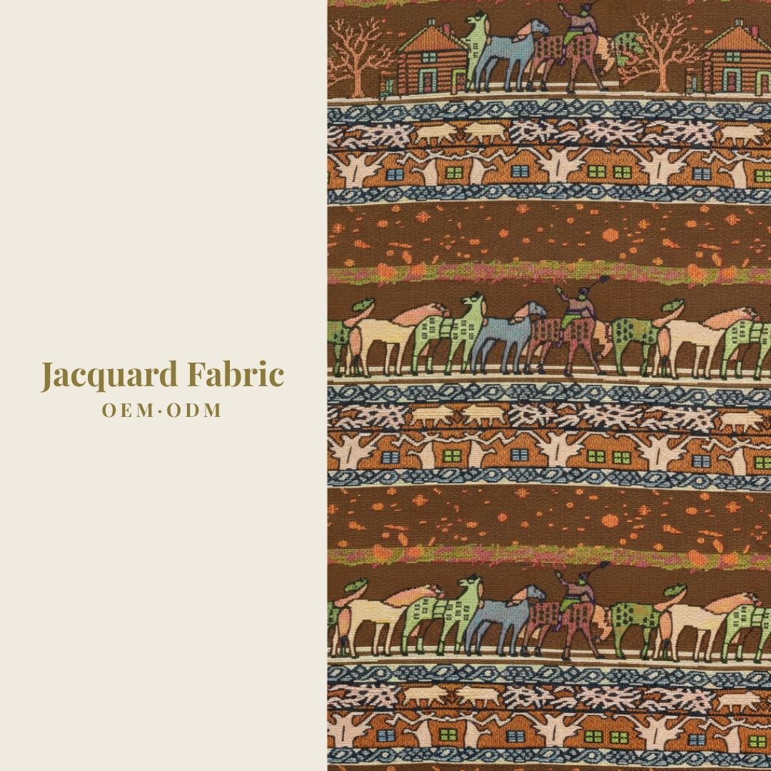 Midnight Black Russet Brown Folk Stripe Animal Jacquard Fabric | 100% Polyester | 150cm | Wholesale OEM Custom Cotton-Poly Jacquard Fabric
