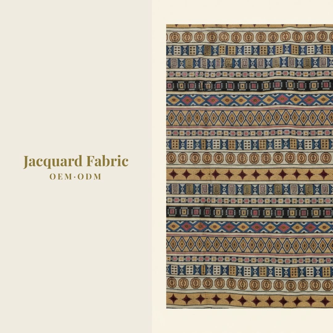 Beige Multicolor Ethnic Tribal Stripe Jacquard Woven Fabric | Polyester-Cotton | 150cm | Wholesale OEM Custom Cotton-Poly Jacquard Fabric