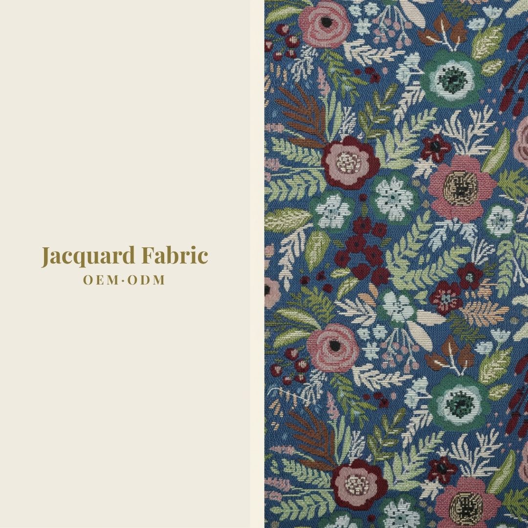 Steel Blue Botanical Rose Jacquard Woven Fabric | Polyester-Cotton | 150cm | Wholesale OEM Custom Cotton-Poly Jacquard Fabric