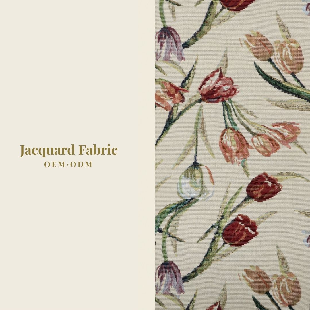 Cream Tulip Jacquard Woven Fabric | Polyester-Cotton | 150cm | Wholesale OEM Custom Cotton-Poly Jacquard Fabric