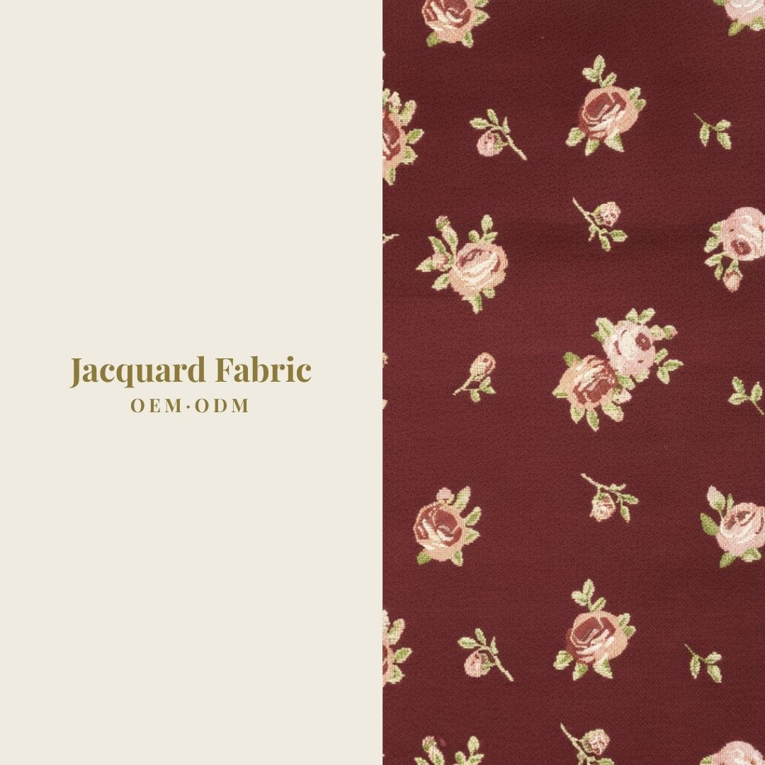 Burgundy Ditsy Rose Jacquard Woven Fabric | Polyester-Cotton | 150cm | Wholesale OEM Custom Cotton-Poly Jacquard Fabric