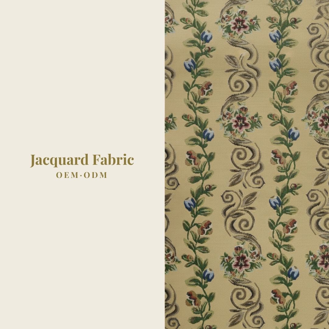 Navy Floral Vine Jacquard Woven Fabric | Polyester-Cotton | 150cm | Wholesale OEM Custom Jacquard Fabric