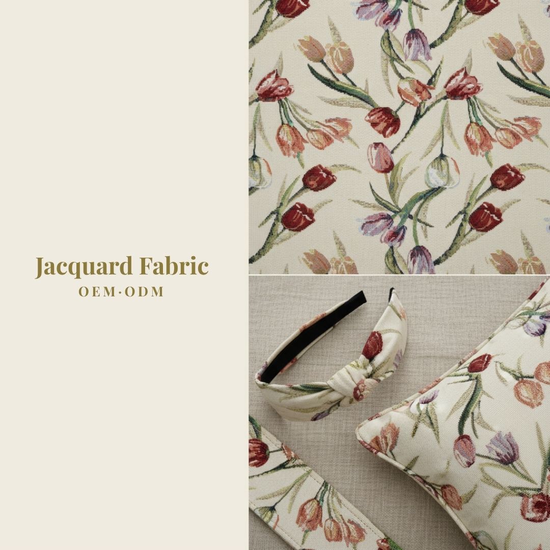 Cream Tulip Jacquard Woven Fabric | Polyester-Cotton | 150cm | Wholesale OEM Custom Cotton-Poly Jacquard Fabric