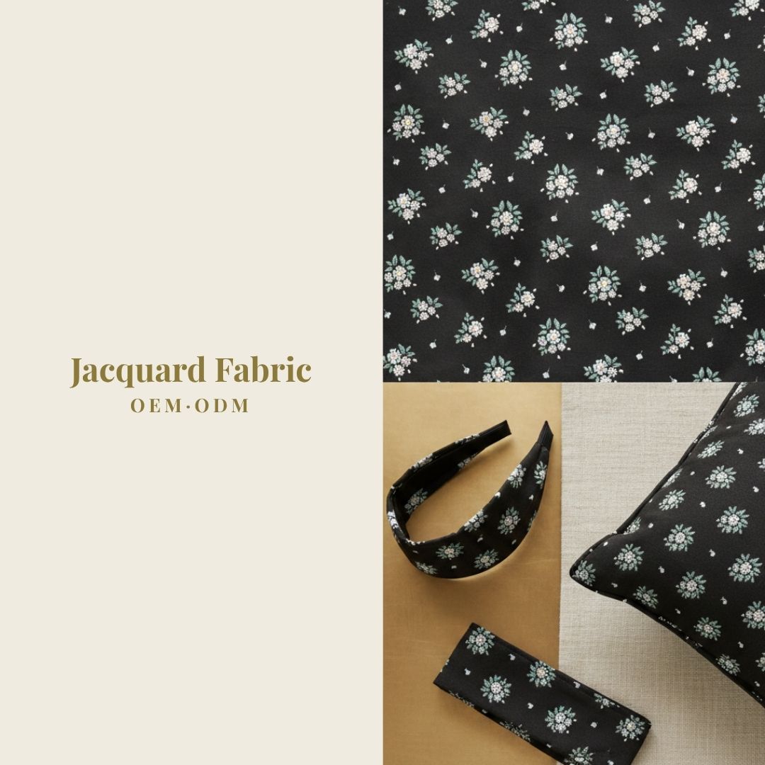 Black Floral Bouquet Jacquard Woven Fabric | Polyester-Cotton | 150cm | Wholesale OEM Custom Cotton-Poly Jacquard Fabric