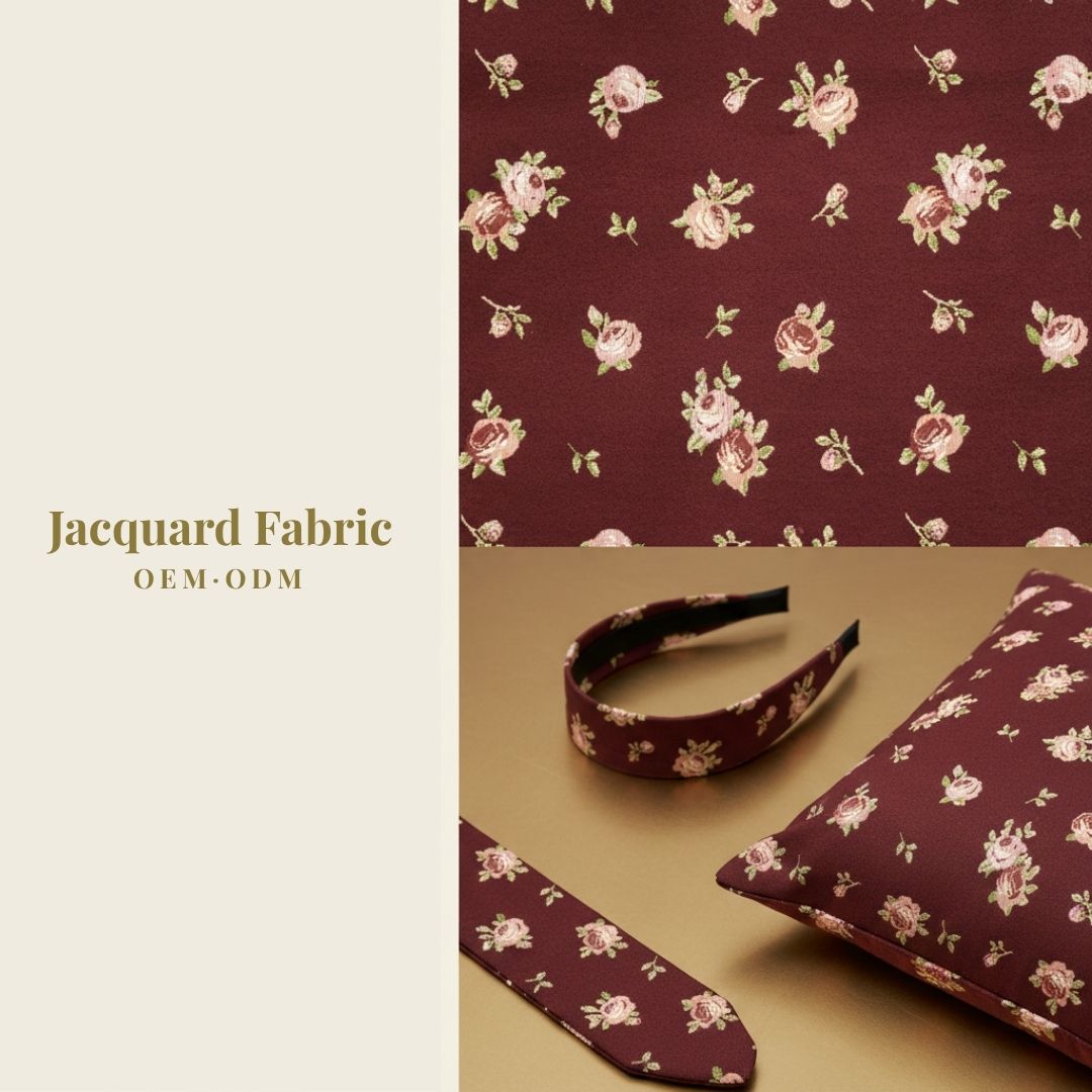 Burgundy Ditsy Rose Jacquard Woven Fabric | Polyester-Cotton | 150cm | Wholesale OEM Custom Cotton-Poly Jacquard Fabric