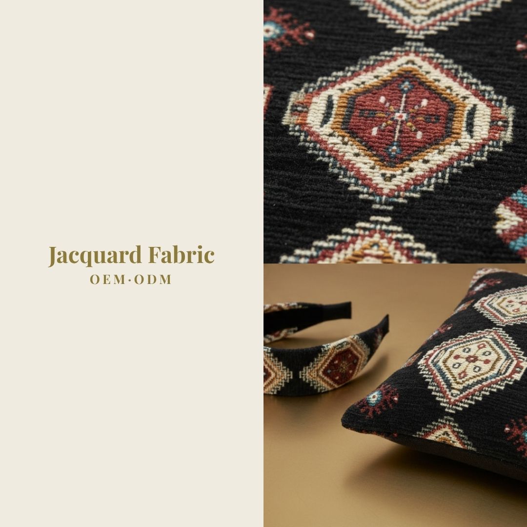 Black Ethnic Diamond Medallion Chenille Jacquard Fabric | Chenille | 150cm | Wholesale OEM Custom Chenille Jacquard Fabric
