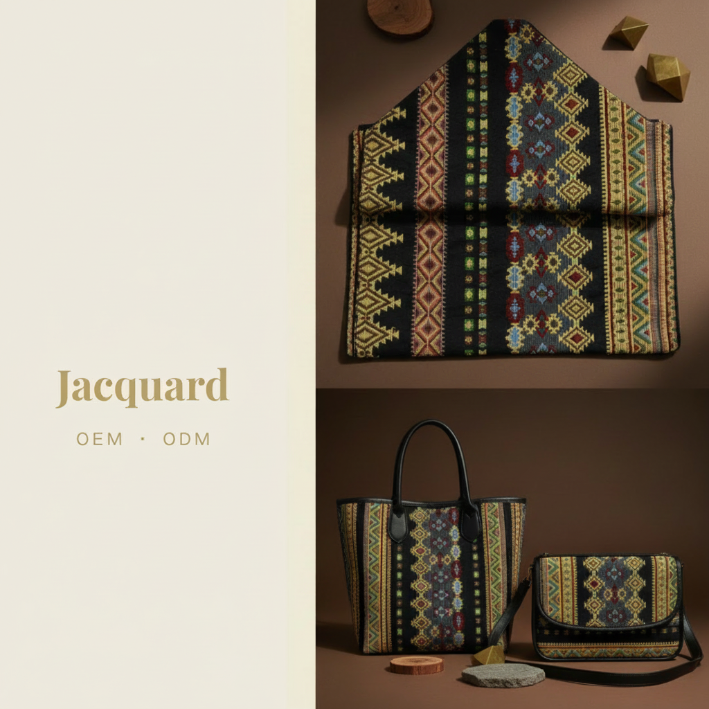 Black Ethnic Geometric Stripe Jacquard Fabric | Polyester-Cotton | 150cm | Wholesale OEM Custom Cotton-Poly Jacquard Fabric