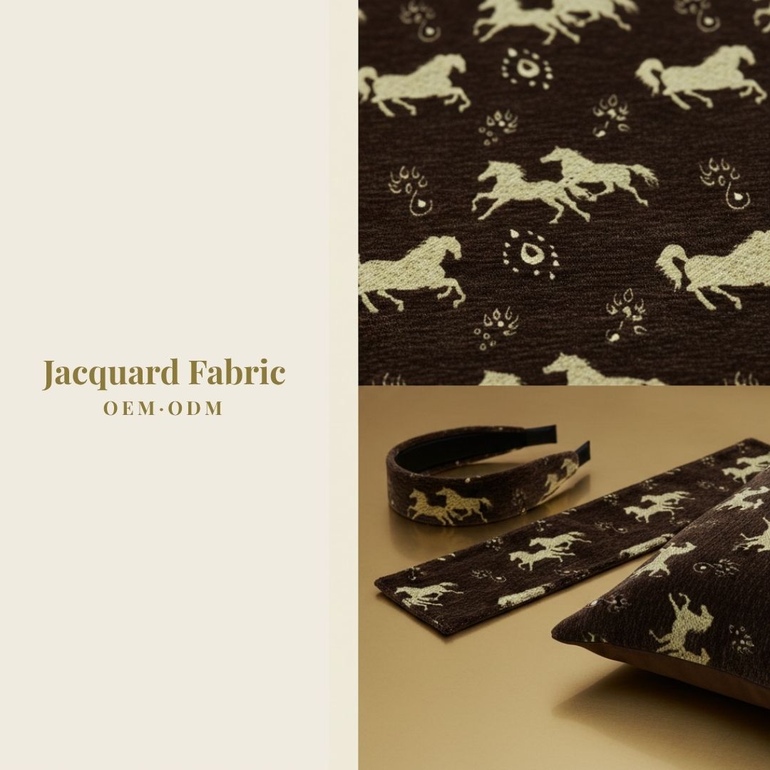 Dark Brown Gold Galloping Horse Chenille Jacquard Fabric | Chenille | 150cm | Wholesale OEM Custom Chenille Jacquard Fabric
