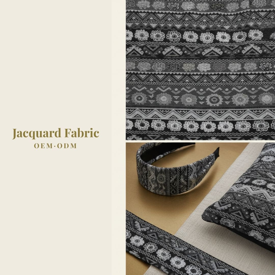 Black White Ethnic Stripe Jacquard Woven Fabric | Polyester-Cotton | 150cm | Wholesale OEM Custom Cotton-Poly Jacquard Fabric