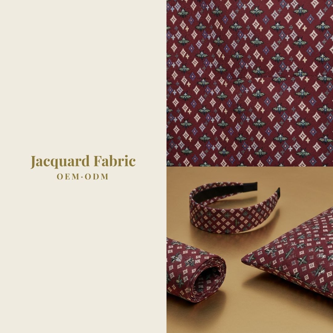 Burgundy Bee & Diamond Jacquard Woven Fabric | Polyester-Cotton | 150cm | Wholesale OEM Custom Cotton-Poly Jacquard Fabric