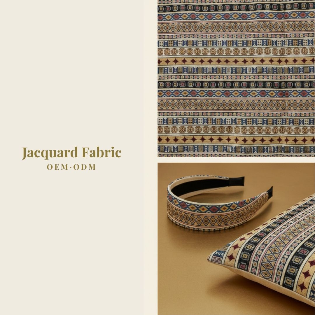 Beige Multicolor Ethnic Tribal Stripe Jacquard Woven Fabric | Polyester-Cotton | 150cm | Wholesale OEM Custom Cotton-Poly Jacquard Fabric