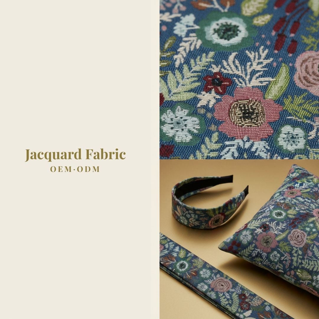 Steel Blue Botanical Rose Jacquard Woven Fabric | Polyester-Cotton | 150cm | Wholesale OEM Custom Cotton-Poly Jacquard Fabric