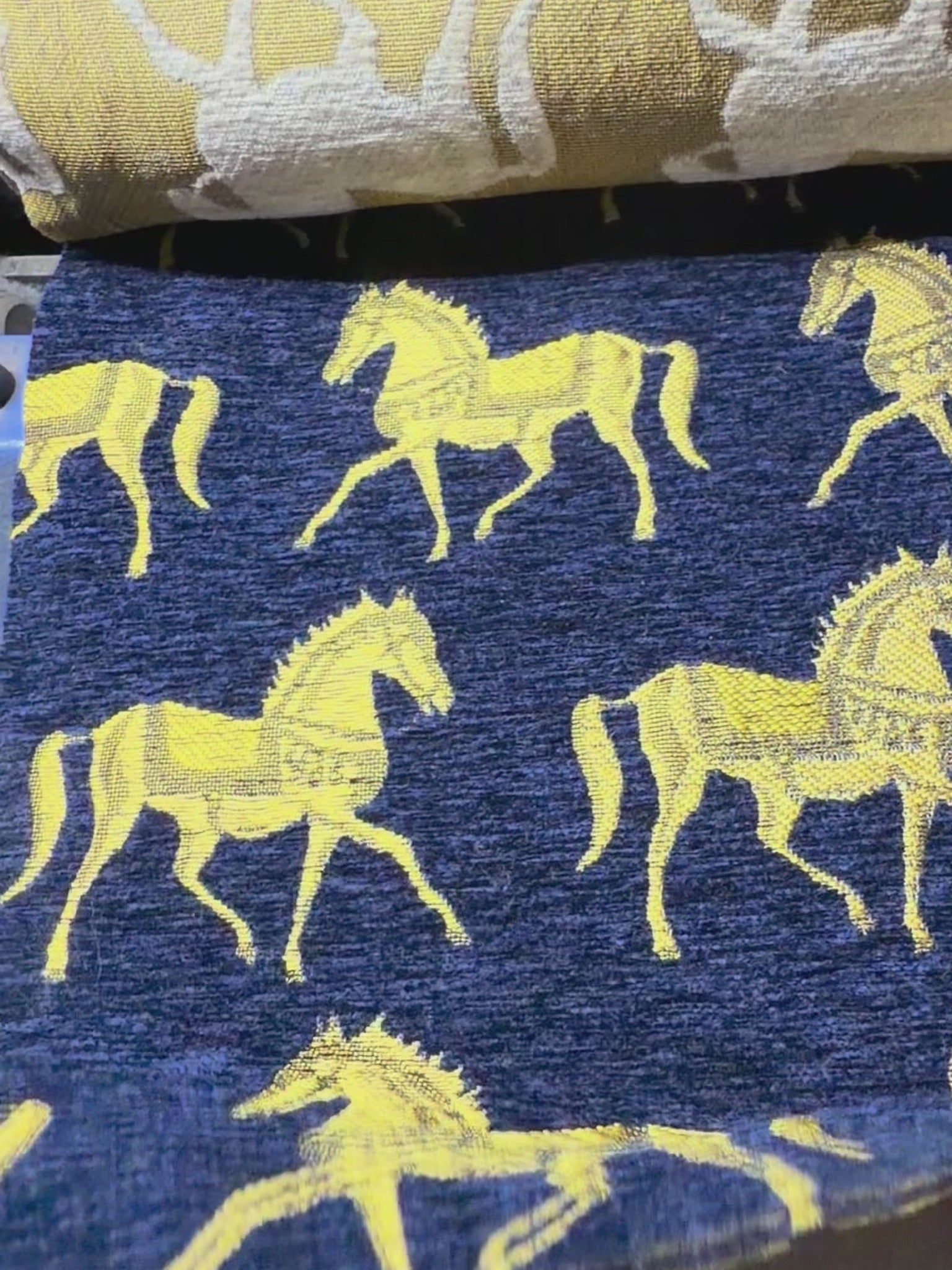 Vintage Horse Motif Chenille Jacquard Fabric Chenille Jacquard Fabric
