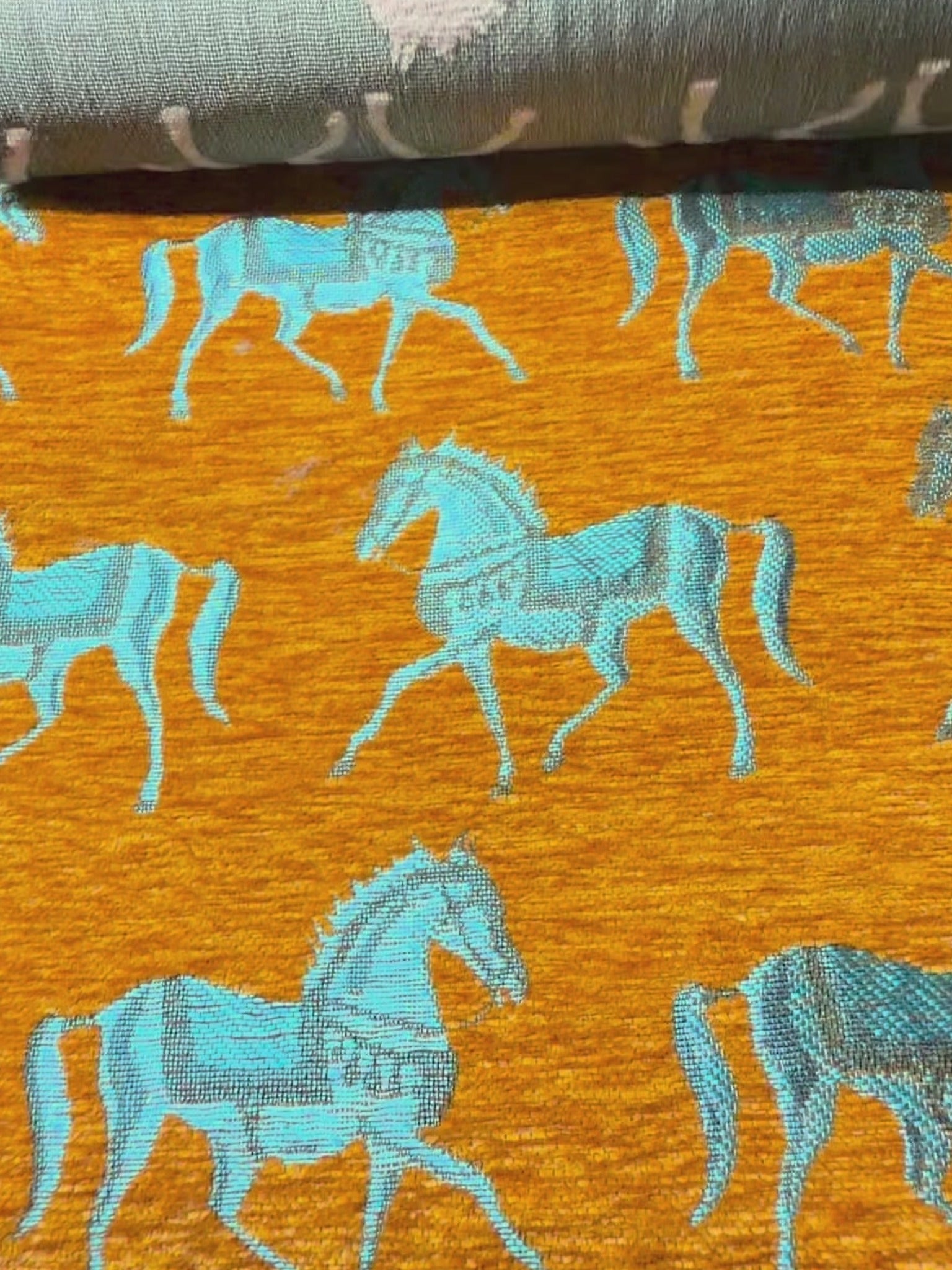 Vintage Horse Motif Chenille Jacquard Fabric Chenille Jacquard Fabric