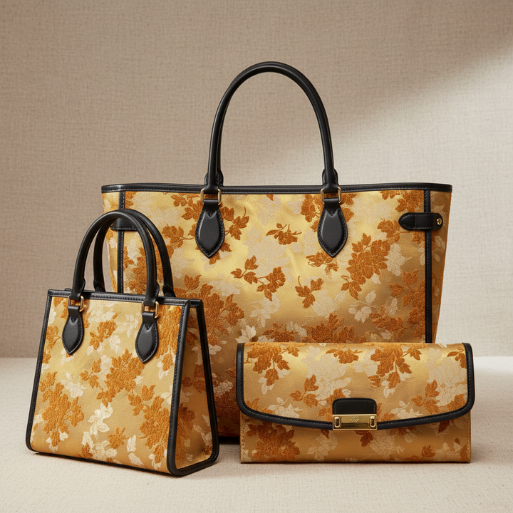 包袋场景 — 金色提花