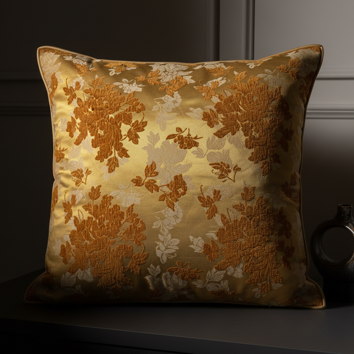靠枕特写 — 金色提花