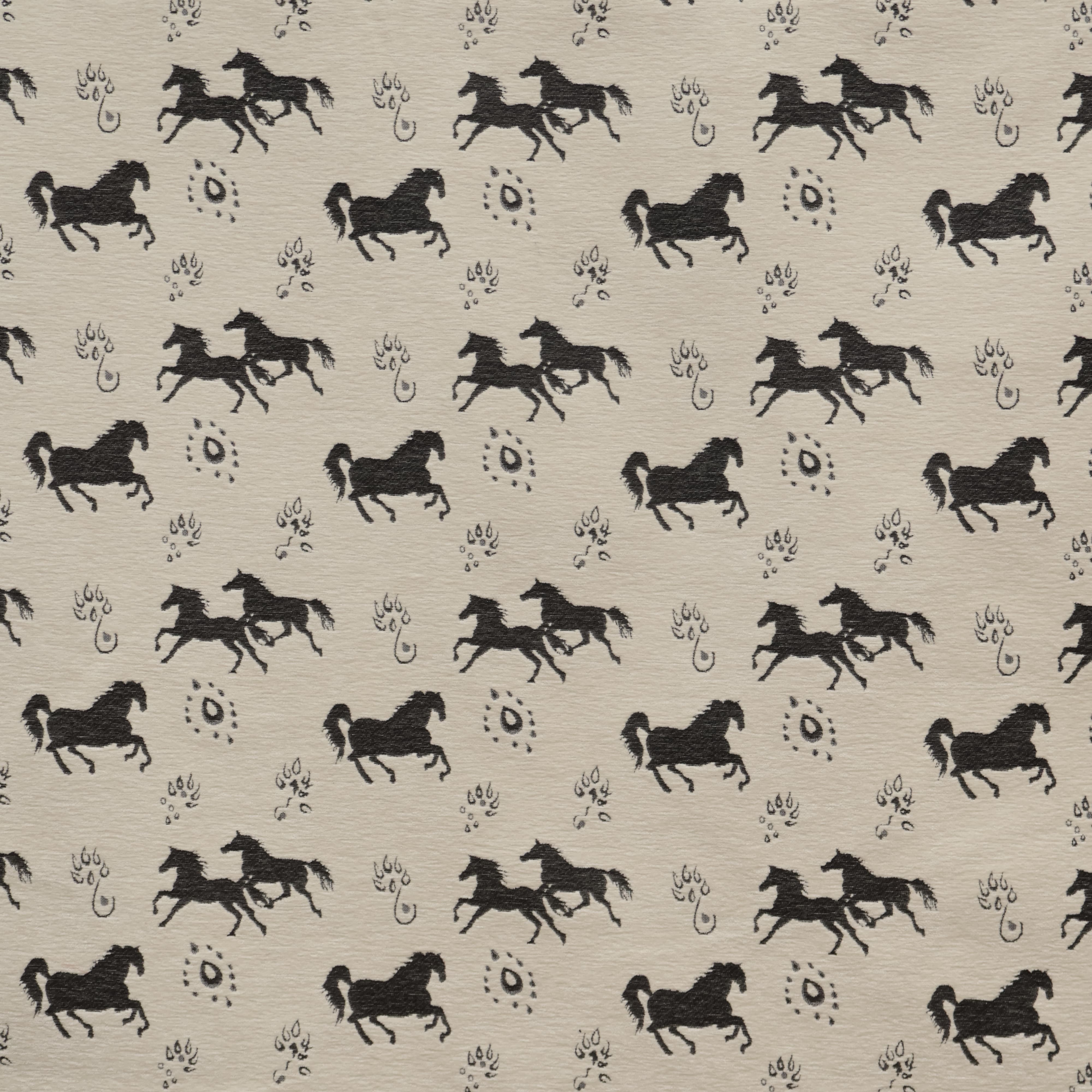 Ivory Black Galloping Horse Jacquard Fabric Chenille Jacquard Fabric